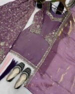 Premium Purple Frendy Silk 3-Piece Dress with Sequin & Zari Embroidery - Image 5