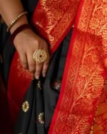 Premium Black Lichi Silk Saree with All-Over Jacquard Weaving - Image 5