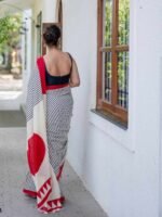 Premium Linen Cotton Digital Print Saree – Elegant Off-White - Image 3